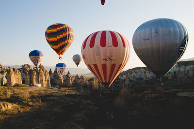 View of hot air balloon flying against sky