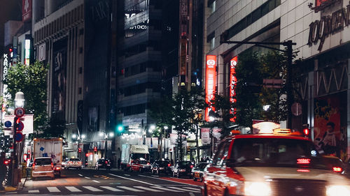 View of city street at night