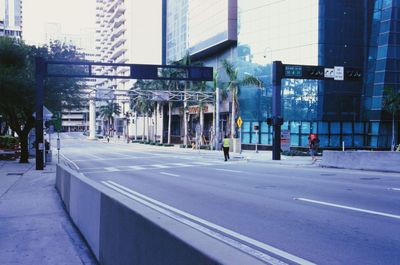 City street by modern buildings