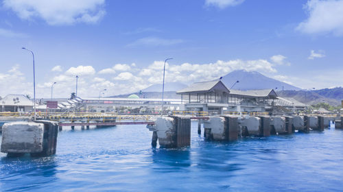 Scenic view of bay against sky