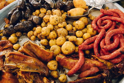 Close-up of sausages