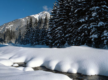 Snow covered landscape against sky