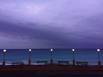 Scenic view of sea against sky at dusk