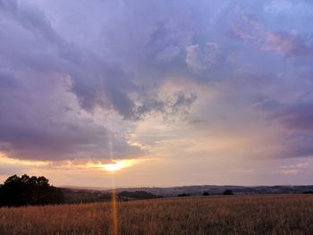 Scenic view of field against sky during sunset