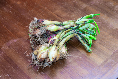 High angle view of vegetables on table