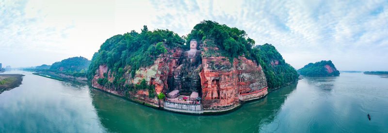 Panoramic view of the giant buddha statue in the mountain