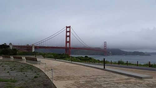 Suspension bridge over river