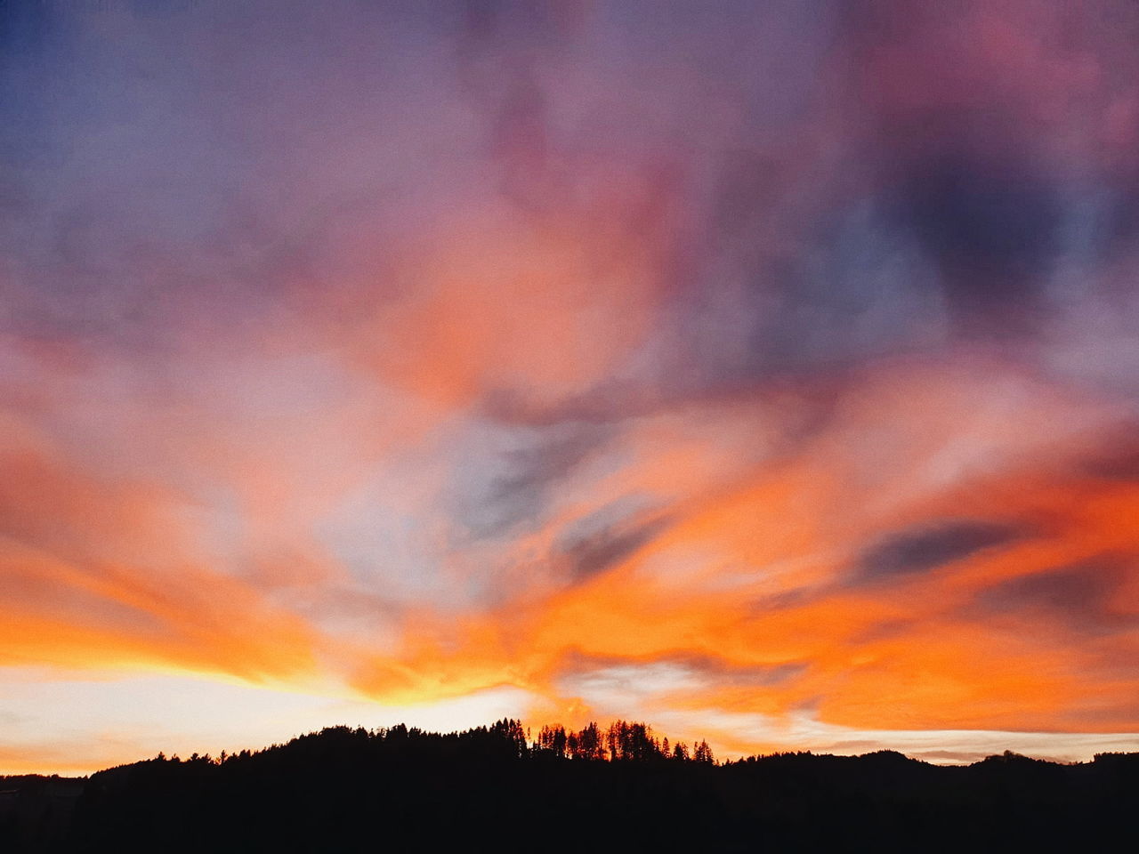 sunset, sky, beauty in nature, cloud - sky, scenics - nature, orange color, silhouette, tranquil scene, tranquility, tree, no people, non-urban scene, nature, plant, idyllic, landscape, dramatic sky, environment, land, outdoors