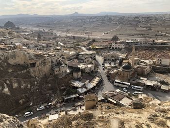 High angle view of buildings in city