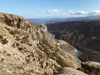 Scenic view of rocky mountains against sky