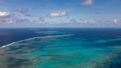 Scenic view of sea against blue sky