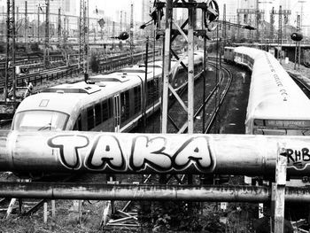 Close-up of train on railroad track