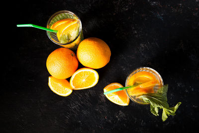 High angle view of oranges on table