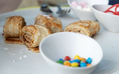 High angle view of breakfast on table