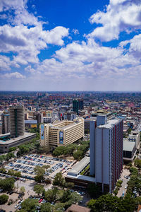 High angle view of cityscape against sky
