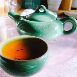 Close-up of tea in bowl on table