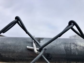 Close-up of metal fence against sky