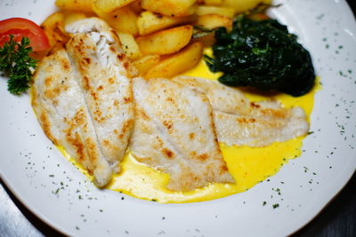 High angle view of breakfast served in plate