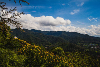 Scenic view of mountains against sky