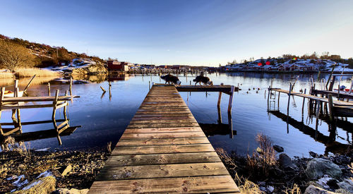 Scenic view of lake against sky during winter