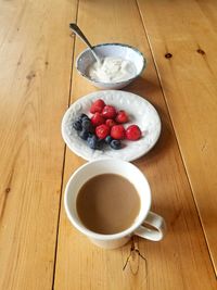 High angle view of coffee cup on table