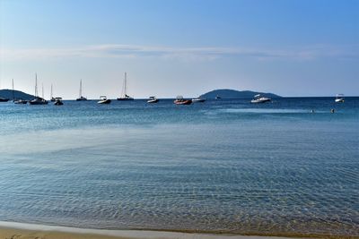 Sailboats on sea against sky