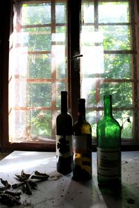 Close-up of glass window on table