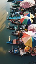 High angle view of boats in water