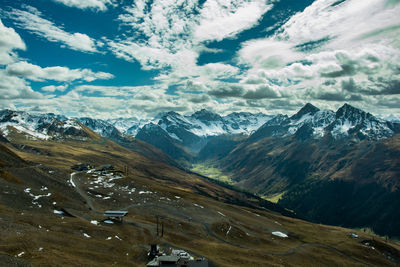 Scenic view of mountains against sky during winter