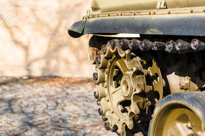 Close-up of vintage car on field