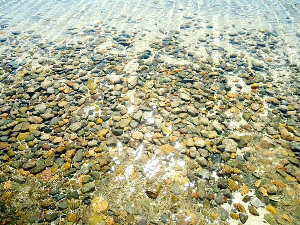 water, pebble, nature, stone - object, abundance, high angle view, beach, tranquility, full frame, backgrounds, large group of objects, beauty in nature, rock - object, shore, no people, day, natural pattern, stone, outdoors, tranquil scene