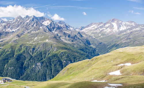 Scenic view of snowcapped mountains against sky