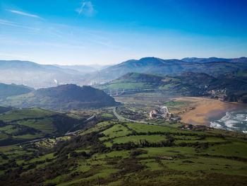 High angle view of agricultural field against sky