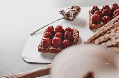 Close-up of raspberries in plate