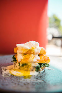Close-up of dessert in plate on table