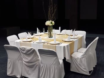 Dining table arranged in restaurant