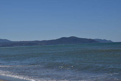 Scenic view of calm sea against blue sky