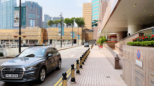 View of city street and buildings