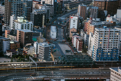 High angle view of buildings in city