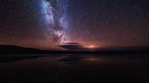 Scenic view of sea against sky at night