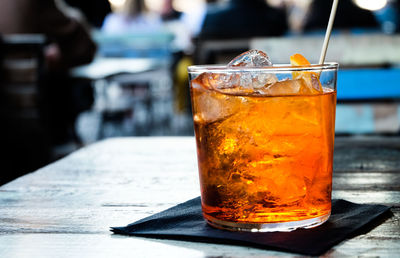 Close-up of alcohol in glass on table