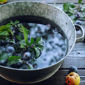 High angle view of fruits in bowl on table