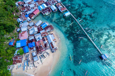 High angle view of swimming pool by sea