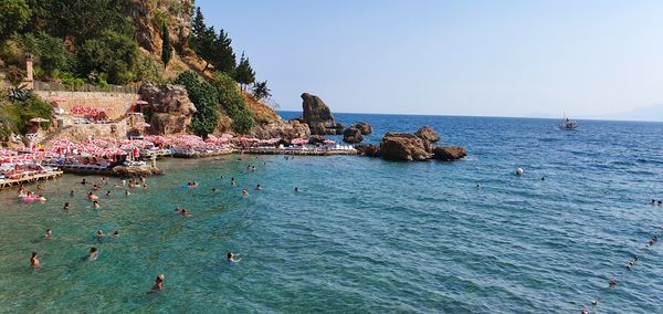 Scenic view of sea against clear sky