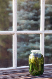 Close-up of glass of window