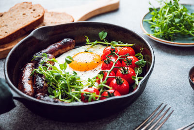 Close-up of breakfast served on table