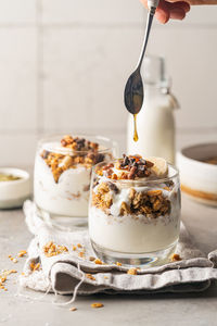 Close-up of dessert on table