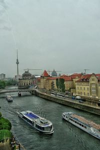 High angle view of boats in river