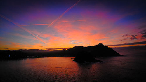 Scenic view of lake against sky at sunset