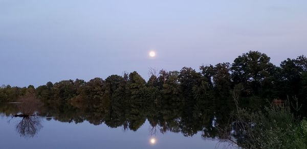 Reflection of trees in lake against sky